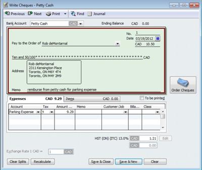 Use Write Cheques to Enter Your Petty Cash Vouchers