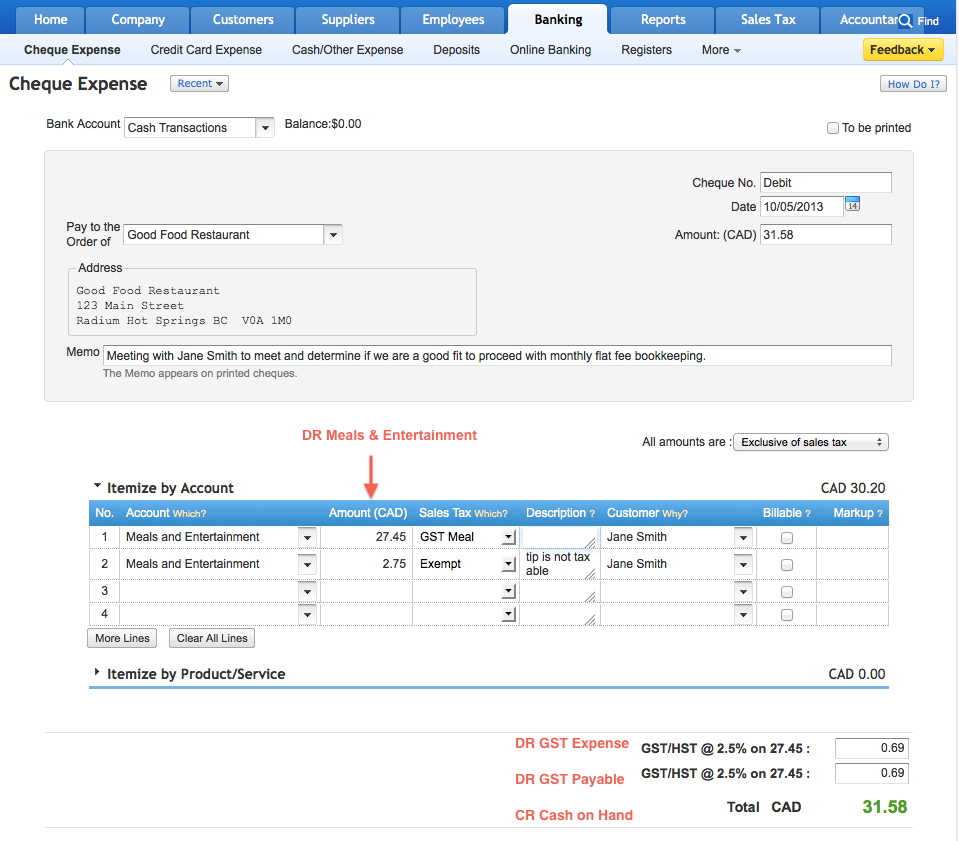 QBO Canada Sales Tax Setup Meals