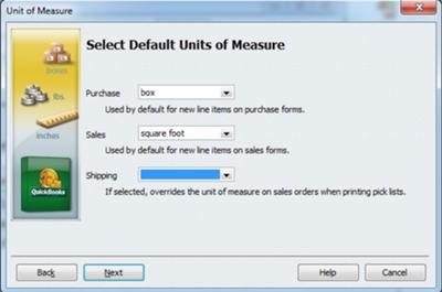 Select Default Units of Measure