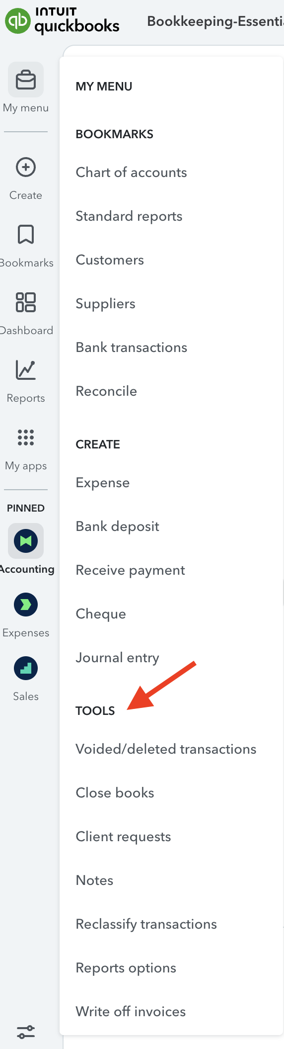 New QBO My Menu sidebar