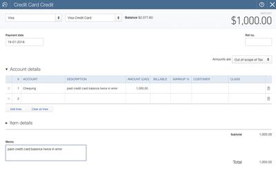 QuickBooks Online Credit Card CREDIT Form