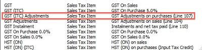 ITC Adjustment Setup