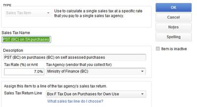 Picture 1 PSA Tax Item Setup