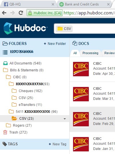 Hubdoc data integration with QBO bank feed