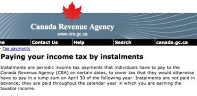 CRA website information on paying tax instalments