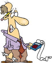 cartoon image of a bookkeeper at year-end