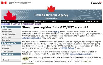 Take CRA's Questionnaire - Should you register for a GST/HST account?